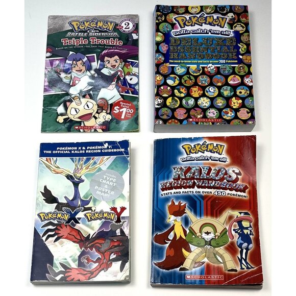 Lot 4 Pokemon Books Triple Trouble, Kalos Region Guidebook, Deluxe Handbook READ - Picture 1 of 3